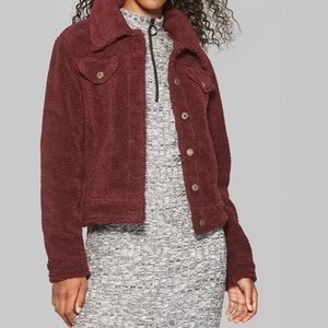 Wine Cropped teddy coat-M